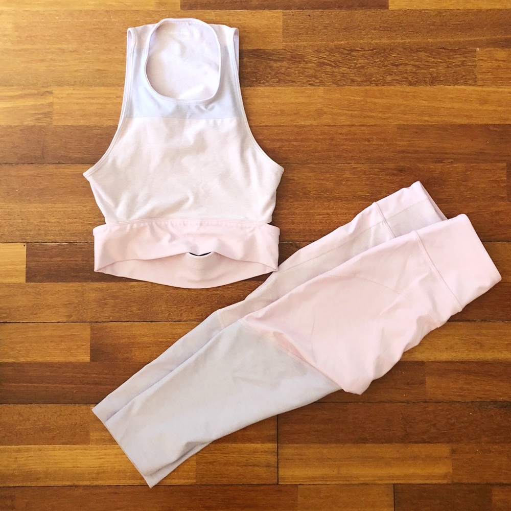 OUTDOOR VOICES pastel pink & purple leggings /top